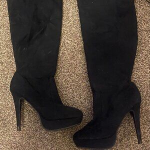 Black Suede Thigh High Boots